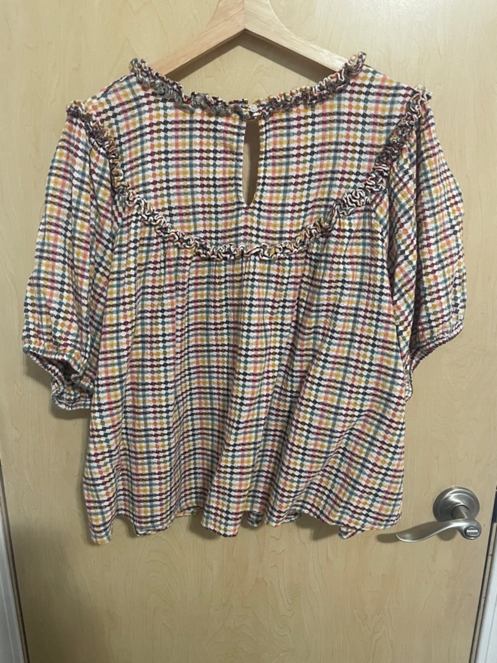 Old Navy Women’s Textured Plaid Ruffle-Trim Peasant Top XL - Picture 4 of 8